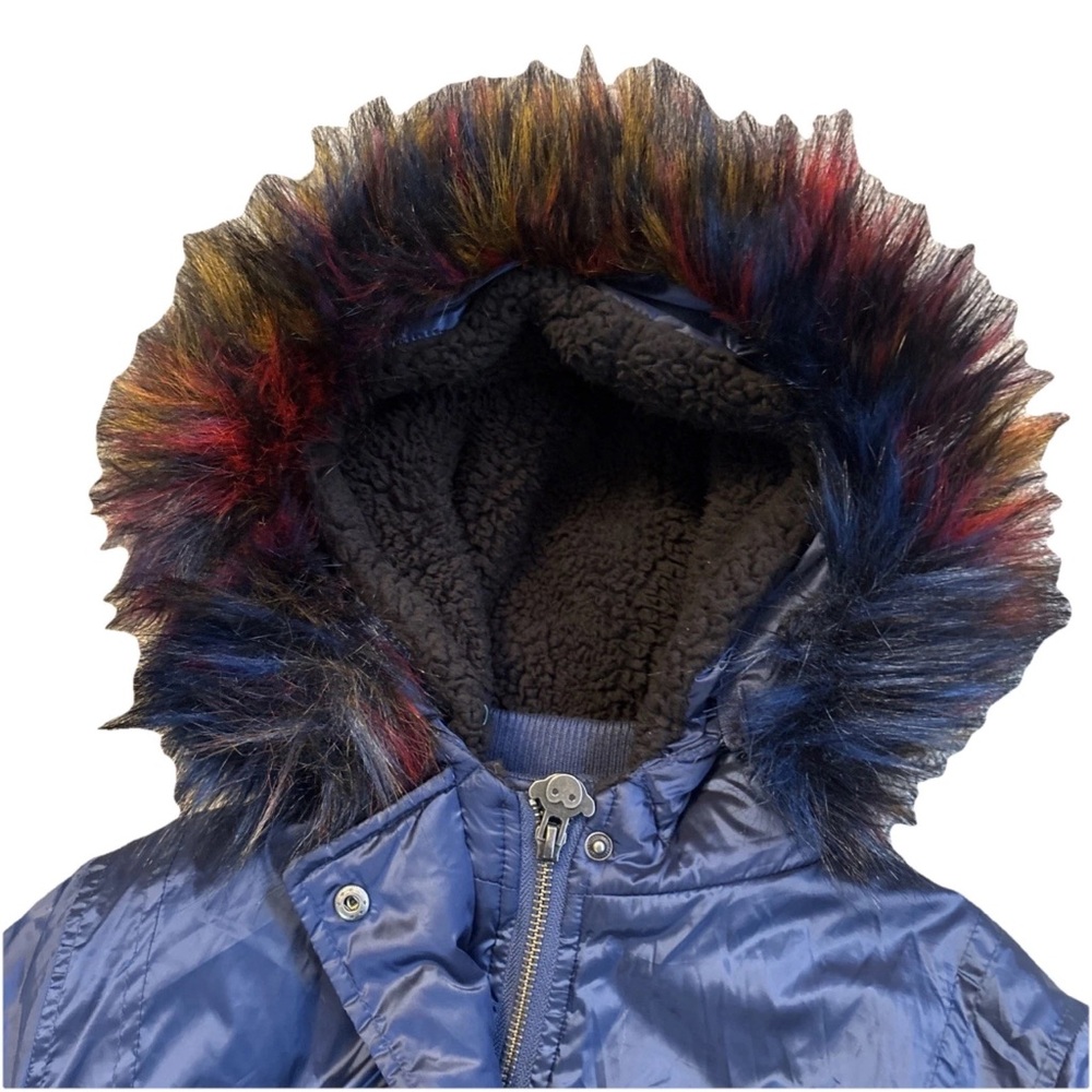Appaman Girls Blue Shiny Middie Puffer Coat  W/colorful Faux Fur Hood Size 12 - Picture 7 of 17